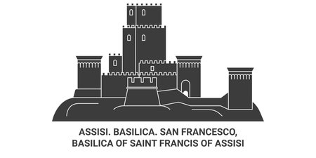 Italy, Assisi. Basilica. San Francesco, Basilica Of Saint Francis Of Assisi travel landmark vector illustrationのイラスト素材