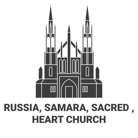 Russia, Samara, Sacred , Heart Church travel landmark vector illustrationのイラスト素材