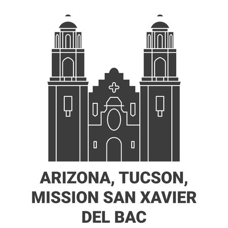 United States, Arizona, Tucson, Mission San Xavier Del Bac travel landmark vector illustrationのイラスト素材