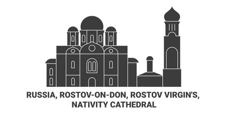 Russia, Rostovondon, Rostov Virgins, Nativity Cathedral travel landmark vector illustrationのイラスト素材