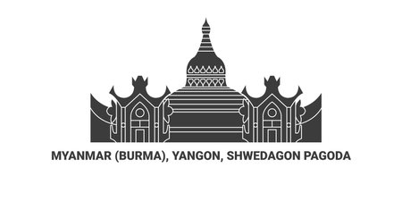 Myanmar Burma, Yangon, Shwedagon Pagoda, travel landmark vector illustrationのイラスト素材