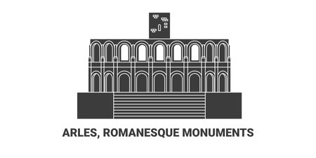France, Arles, Romanesque Monuments, travel landmark vector illustrationのイラスト素材