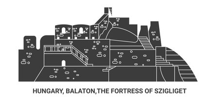 Hungary, Balaton,The Fortress Of Szigliget, travel landmark vector illustrationのイラスト素材