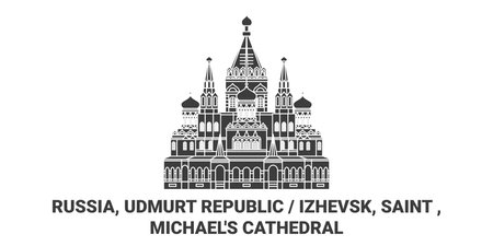 Russia, Udmurt Republic Izhevsk, Saint , Michaels Cathedral travel landmark vector illustrationのイラスト素材
