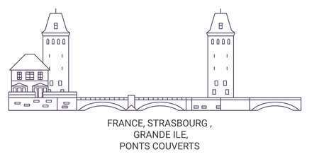 France, Strasbourg , Grande Le,Ponts Couverts travel landmark vector illustrationのイラスト素材
