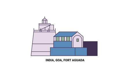 India, Goa, Fort Aguada travel landmark vector illustrationのイラスト素材