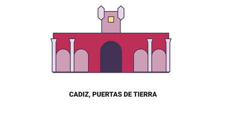 Spain, Cadiz, Puertas De Tierra, travel landmark vector illustrationのイラスト素材