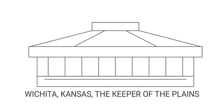 United States, Wichita, Kansas, The Keeper Of The Plains, travel landmark vector illustrationのイラスト素材