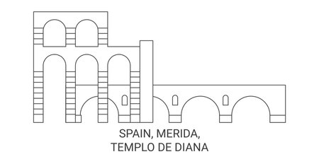 Spain, Merida, Templo De Diana travel landmark vector illustrationのイラスト素材