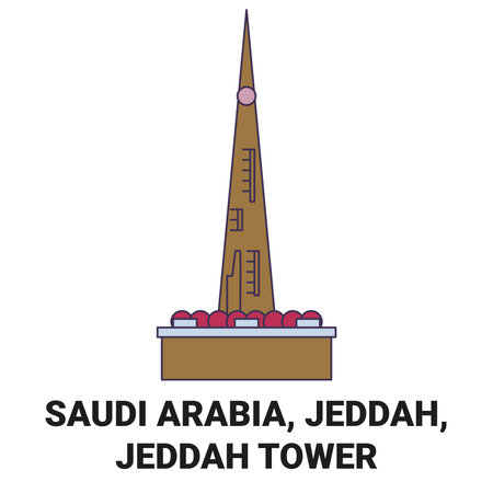 Saudi Arabia, Jeddah, Jeddah Tower travel landmark vector illustrationのイラスト素材