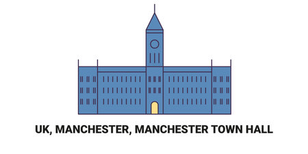 England, Manchester, Manchester Town Hall, travel landmark vector illustrationのイラスト素材