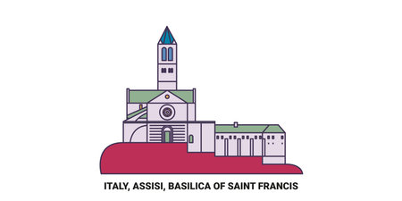 Italy, Assisi, Basilica Of Saint Francis travel landmark vector illustrationのイラスト素材
