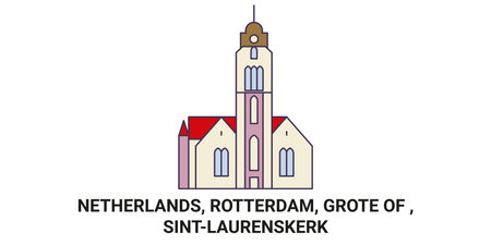 Netherlands, Rotterdam, Grote Of , Sintlaurenskerk travel landmark vector illustrationのイラスト素材
