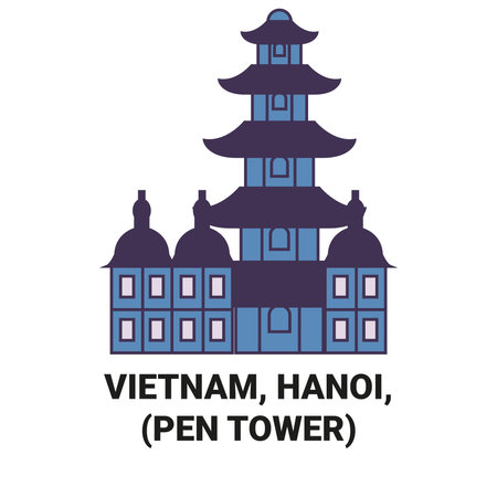 Vietnam, Hanoi, Thp Bt Pen Tower travel landmark vector illustrationのイラスト素材