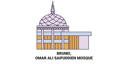 Brunei, Omar Ali Saifuddien Mosque travel landmark vector illustrationのイラスト素材