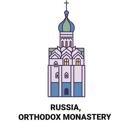 Russia, Orthodox Monastery travel landmark vector illustrationのイラスト素材