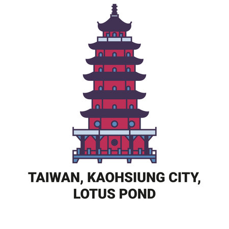 Taiwan, Kaohsiung City, Lotus Pond travel landmark vector illustrationのイラスト素材
