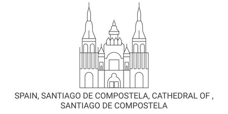 Spain, Santiago De Compostela, Cathedral Of Santiago De Compostela travel landmark vector illustrationのイラスト素材