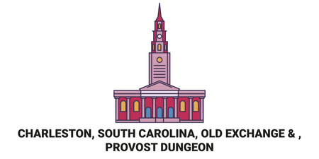 United States, Charleston, South Carolina, Old Exchange & , Provost Dungeon travel landmark vector illustrationのイラスト素材