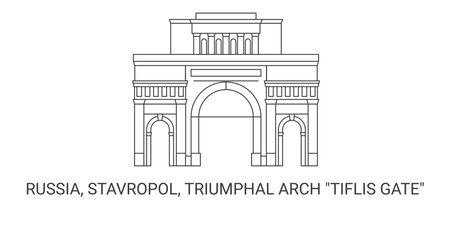 Russia, Stavropol, Triumphal Arch Tiflis Gate, travel landmark vector illustrationのイラスト素材