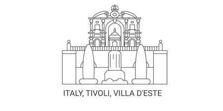 Italy, Tivoli, Villa Deste, travel landmark vector illustrationのイラスト素材