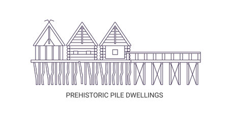 Austria, Prehistoric Pile Dwellings travel landmark vector illustrationのイラスト素材