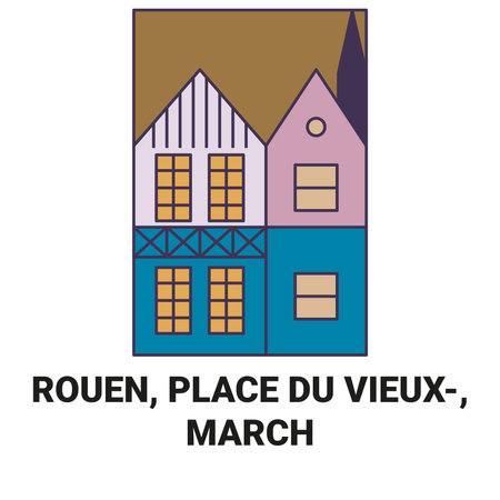 France, Rouen, Place Du Vieux, March travel landmark vector illustrationのイラスト素材