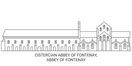 France, Cistercian Abbey Of Fontenay, Abbey Of Fontenay travel landmark vector illustrationのイラスト素材