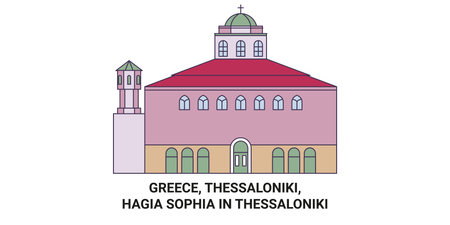 Greece, Thessaloniki, Hagia Sophia In Thessaloniki travel landmark vector illustrationのイラスト素材