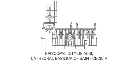 France, Episcopal City Of Albi, Cathedral Basilica Of Saint Cecilia travel landmark vector illustrationのイラスト素材