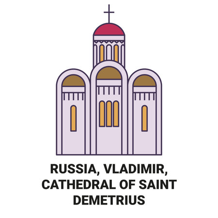 Russia, Vladimir, Cathedral Of Saint Demetrius travel landmark vector illustrationのイラスト素材