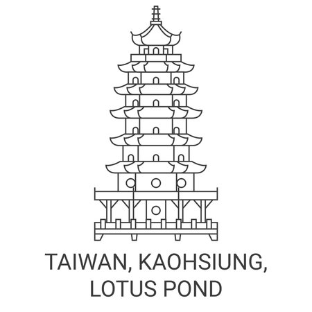 Taiwan, Kaohsiung, Lotus Pond travel landmark vector illustrationのイラスト素材