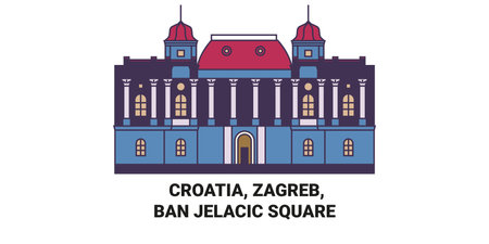 Croatia, Zagreb, Ban Jelacic Square travel landmark vector illustrationのイラスト素材