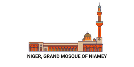 Niger, Grand Mosque Of Niamey, travel landmark vector illustrationのイラスト素材