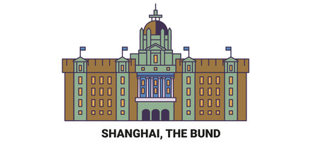 China, Shanghai, The Bund, travel landmark vector illustrationのイラスト素材