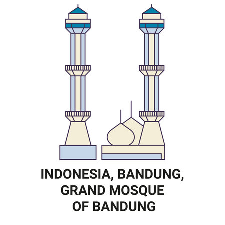 Indonesia, Bandung, Grand Mosque Of Bandung travel landmark vector illustrationのイラスト素材