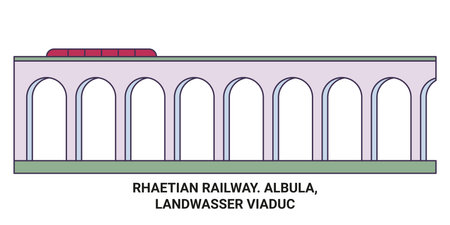 Germany Rhaetian Railway. Landwasser Viaduct travel landmark vector illustrationのイラスト素材