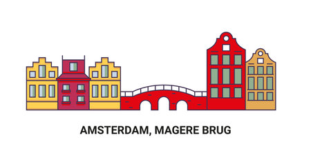 Netherlands, Amsterdam, Magere Brug, travel landmark vector illustrationのイラスト素材