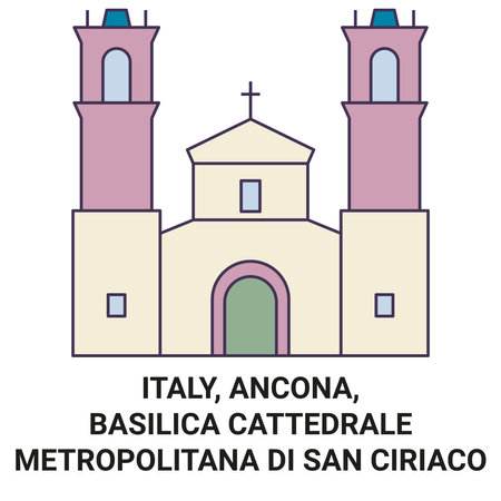 Italy, Ancona, Basilica Cattedrale Metropolitana Di San Ciriaco travel landmark vector illustrationのイラスト素材