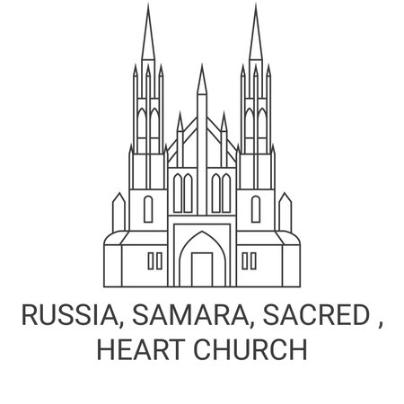 Russia, Samara, Sacred , Heart Church travel landmark vector illustrationのイラスト素材