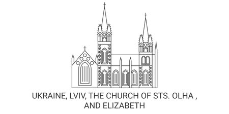 Ukraine, Lviv, The Church Of Sts. Olha , And Elizabeth travel landmark vector illustrationのイラスト素材