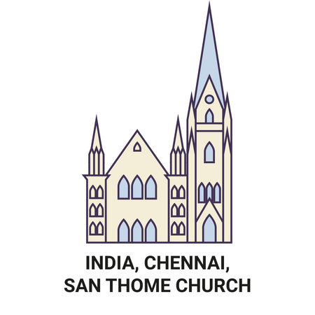 India, Chennai, San Thome Church travel landmark vector illustrationのイラスト素材