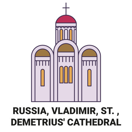 Russia, Vladimir, St. , Demetrius Cathedral travel landmark vector illustrationのイラスト素材