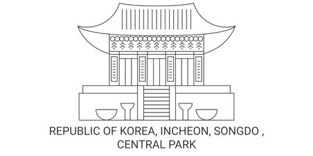 Republic Of Korea, Incheon, Songdo , Central Park travel landmark vector illustrationのイラスト素材