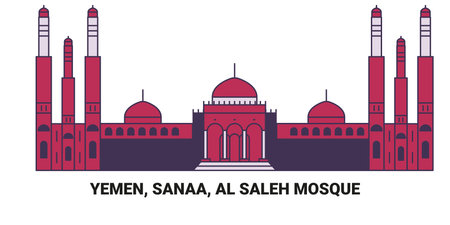 Yemen, Sanaa, Al Saleh Mosque, travel landmark vector illustrationのイラスト素材