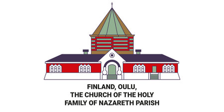 Finland, Oulu, The Church Of The Holy Family Of Nazareth Parish travel landmark vector illustrationのイラスト素材