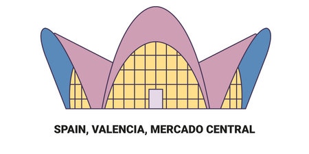 Spain, Valencia, Mercado Central, travel landmark vector illustrationのイラスト素材