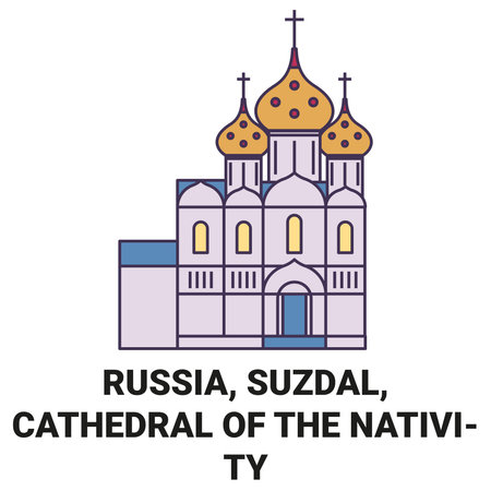 Russia, Suzdal, Cathedral Of The Nativity travel landmark vector illustrationのイラスト素材