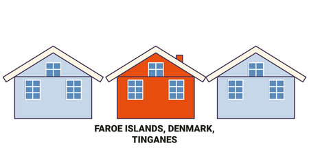 Denmark, Faroe Islands, Tinganes travel landmark vector illustrationのイラスト素材