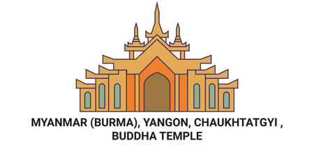 Myanmar Burma, Yangon, Chaukhtatgyi , Buddha Temple travel landmark vector illustrationのイラスト素材